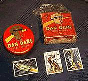 The Dan Dare tooth powder tin, box and picture cards